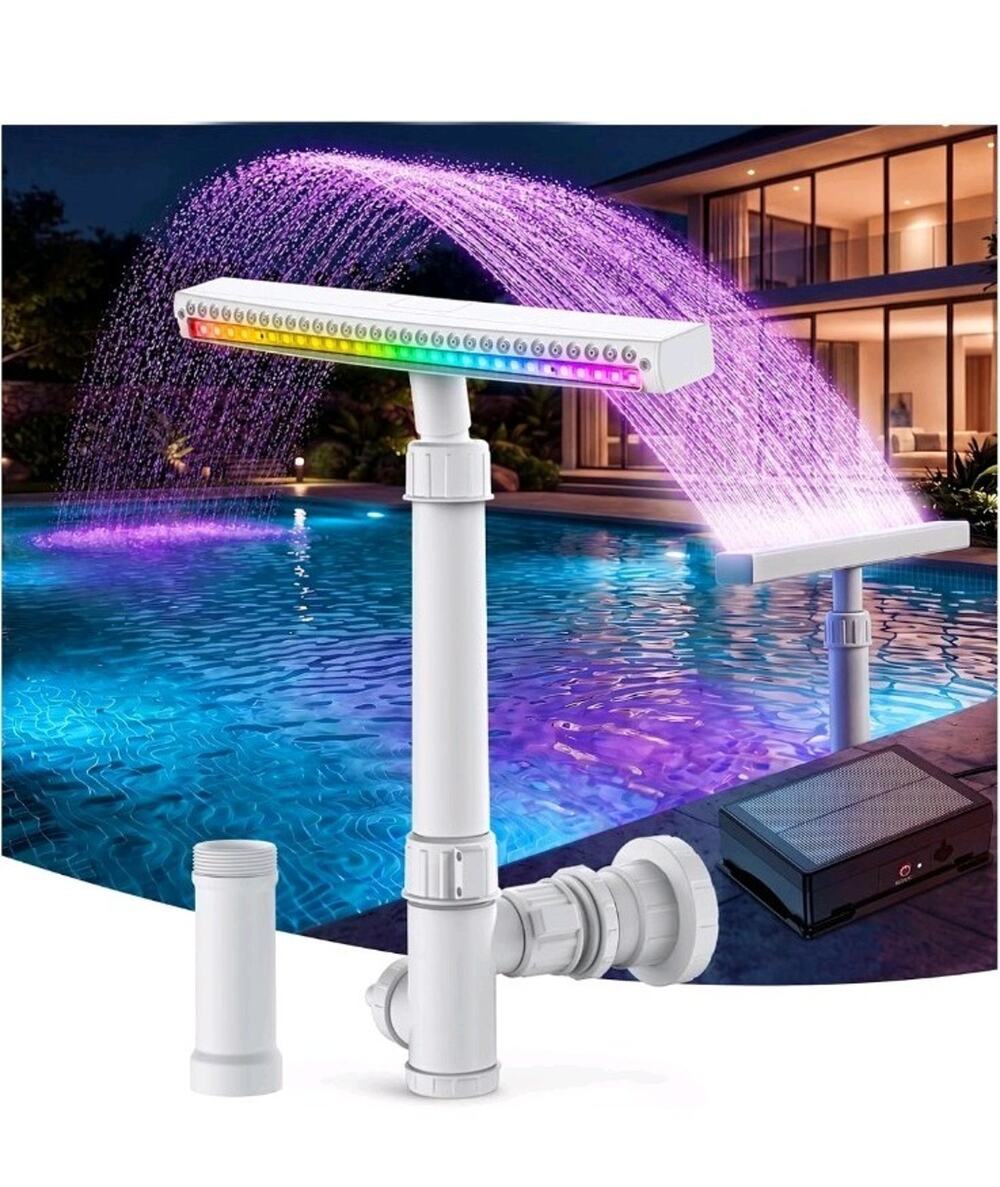 Solar Pool Fountain with Lights Waterfall Pump with 6 Nozzle 8 Color LED Lights
